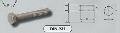 m  8x 55 zeskantbouten staal TZN-iso pass. (931/8.8 VPE:200)